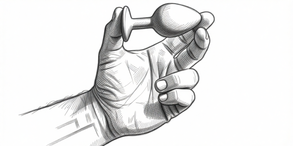 illustration of a muscular male hand holding a buttplug