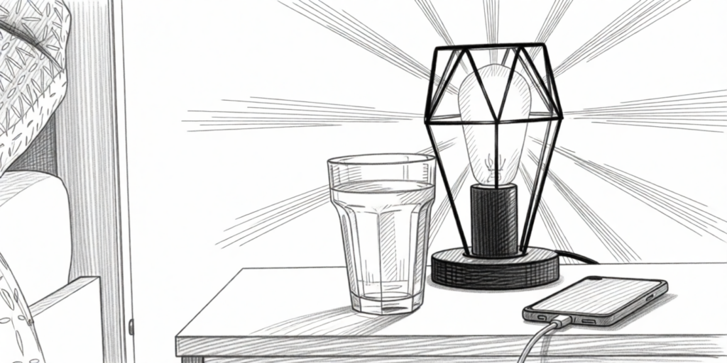 image bedside table with lamp