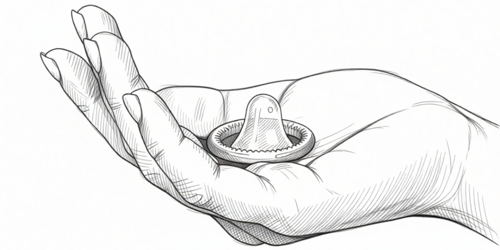 een hand houdt een condoom vast