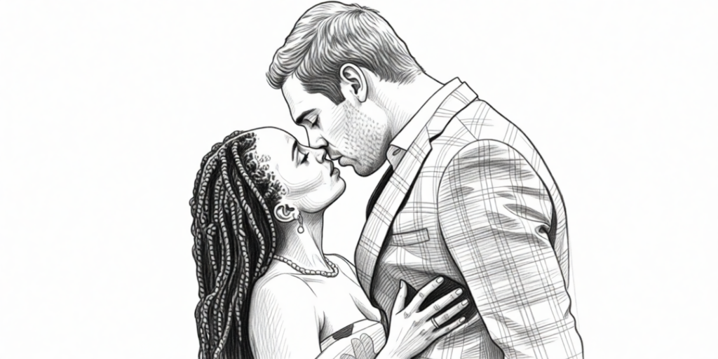 illustration of a couple with a significant height difference, the male is bigger