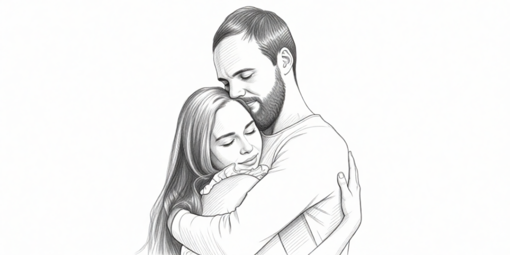 illustration of a couple cuddling that differs in height