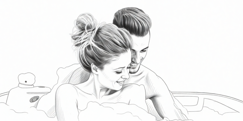 photo of a couple cuddling in a bath