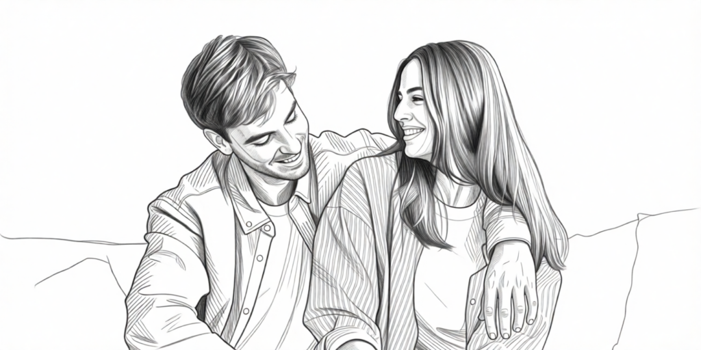 illustration of a couple sitting on the couch, having an intimate talk