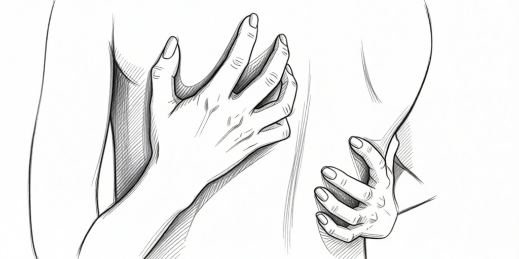 illustration of two hands hugging someone during a tantra retreat
