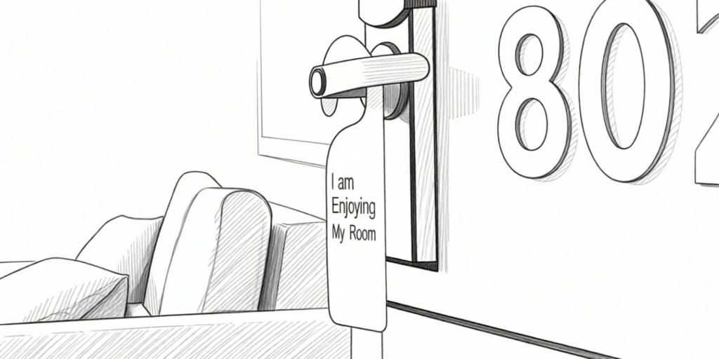 illustration of a hotel room door with a 'Do not disturb' sign