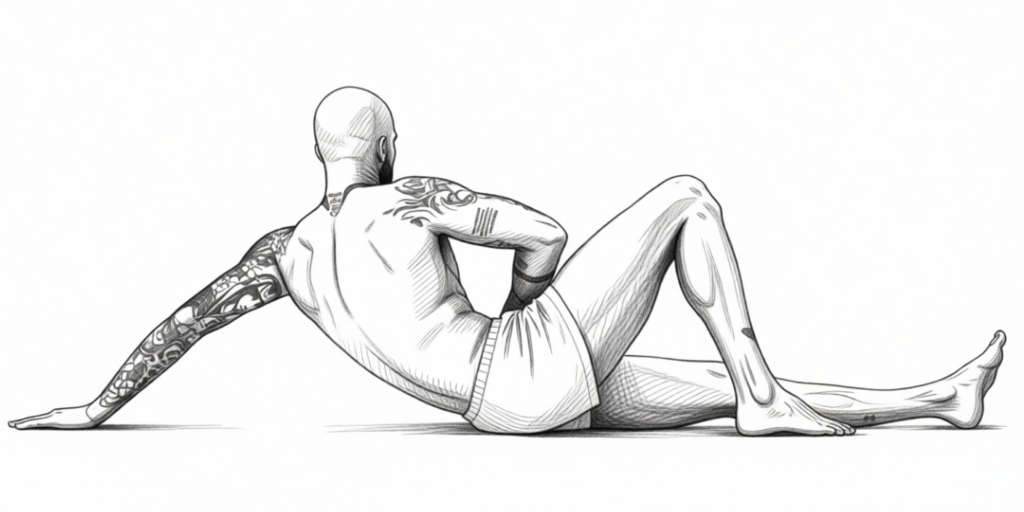 illustration of a handsome male with full body tattoos, from behind