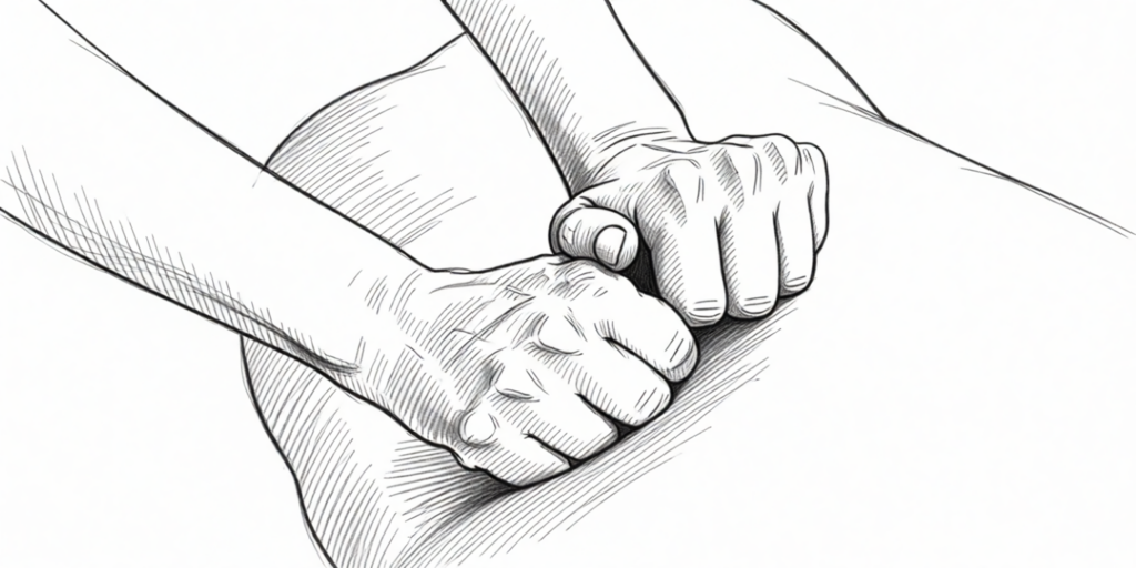 illustration of two fists on the back of a person, using nuru techniques for a massage