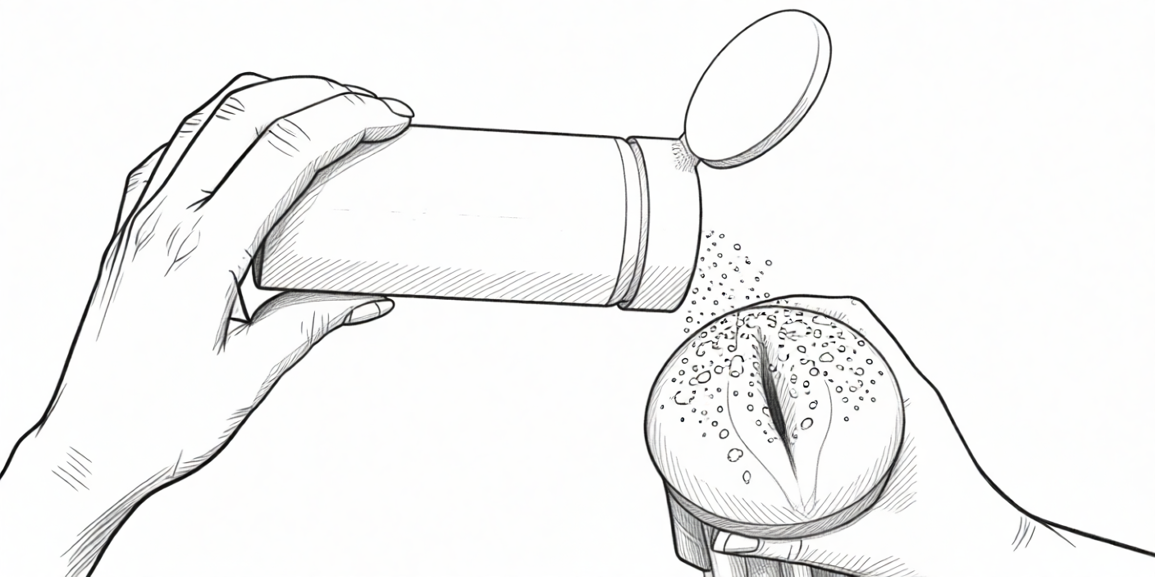 een hand strooit talkpoeder op een fleshlight masturbator