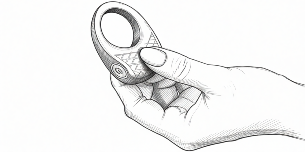 illustration of a vibrating cockring in a female hand