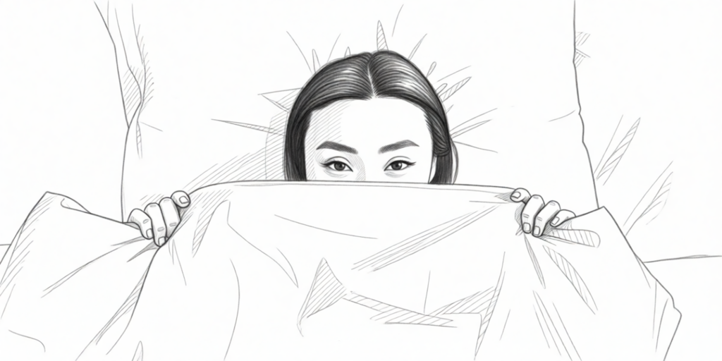 4 tips voor roommate-proof spelen: stille sextoys voor studentenhuizen 1 asian woman hiding under bedsheets