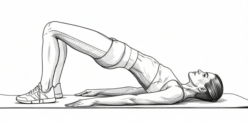 Je bekkenbodem ontspannen: het geheime ingrediënt voor betere seks 3 illustration of a young woman doing hip thrusts and yoga exercises
