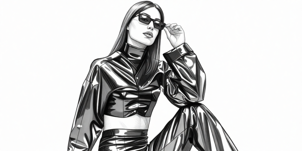 illustration of a woman in fashionable latex fetisj clothing