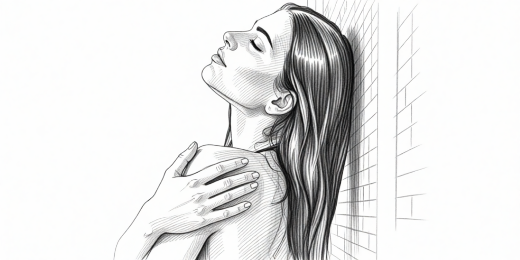 illustration of a sexy woman showering