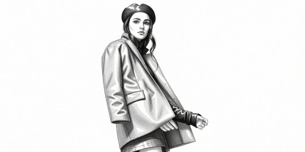illustration of a woman in leather fetisj clothing, with a bdsm hat