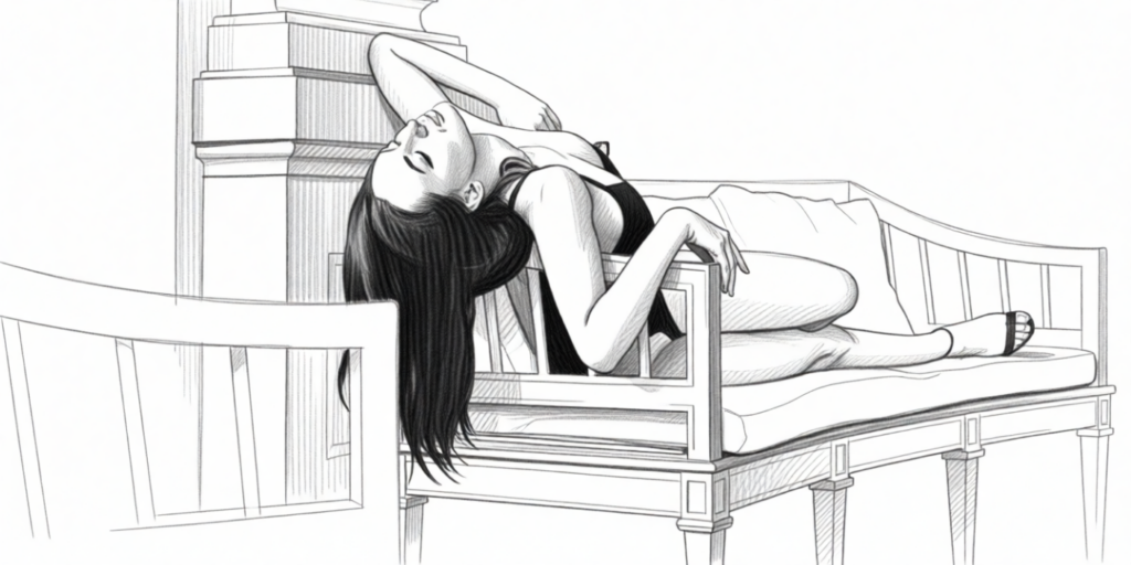 illustration of a woman laying on her back on a bench