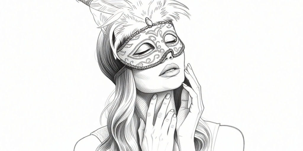 illustration of a sensual woman wearing a venetian mask