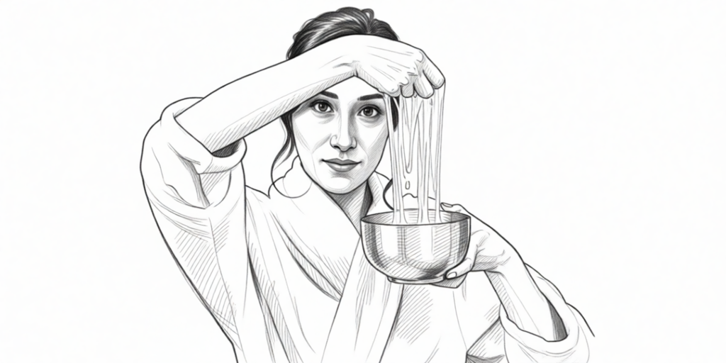 Nuru massages: een combinatie van ontspanning en intimiteit 1 een vrouw in een badjas die met haar hand nuru gel uit een kom tilt